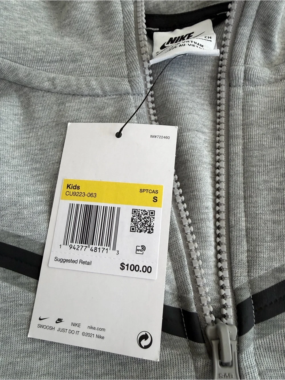 Nike Kids Tech Fleece Full-Zip Hoodie Size Small Heather Grey NWT